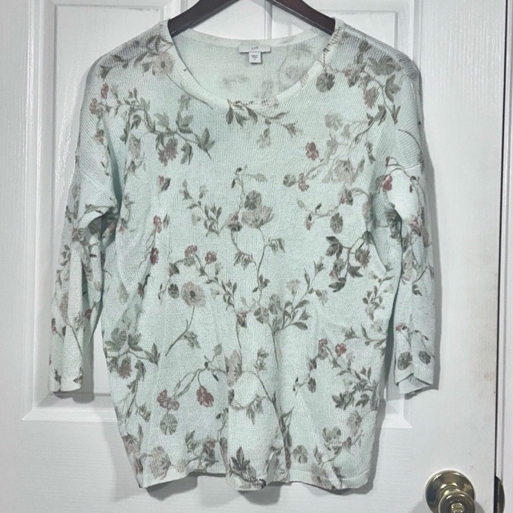 J.Jill Floral Linen Blend Lightweight Sweater 3/4 Sleeve Pastel Cottagecore Sz S